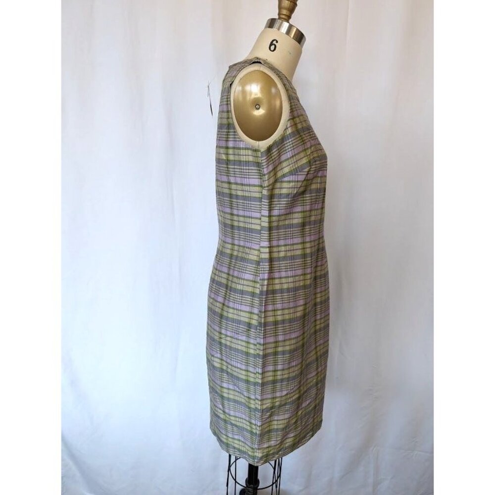 Women's Vintage Talbots Petite Pure Silk Shift Dress Size 8p Plaid Spring NEW - Picture 2 of 7